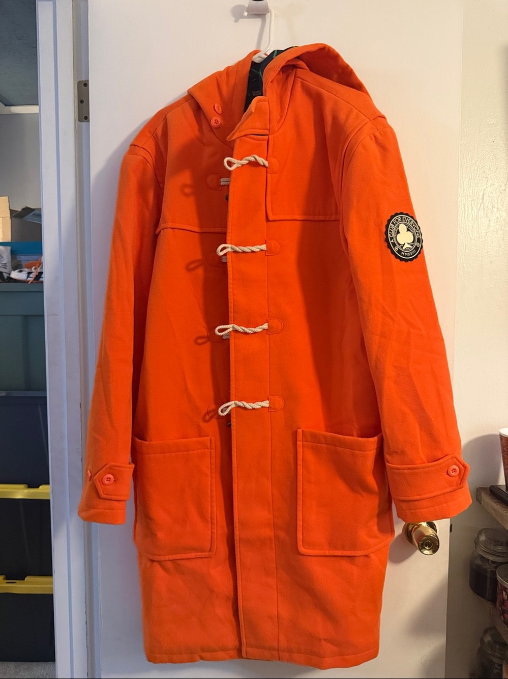 Rowing Blazers Overcoat Trench Coat Mens XL Orange Hooded Toggle Buttons Lined